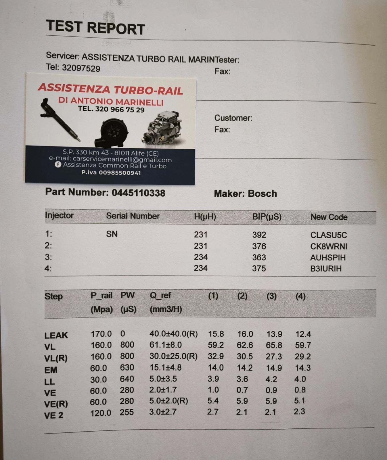 Iniettori revisionati 0445110338 OPEL VIVARO, RENAULT TRAFFIC 2.0 DCI