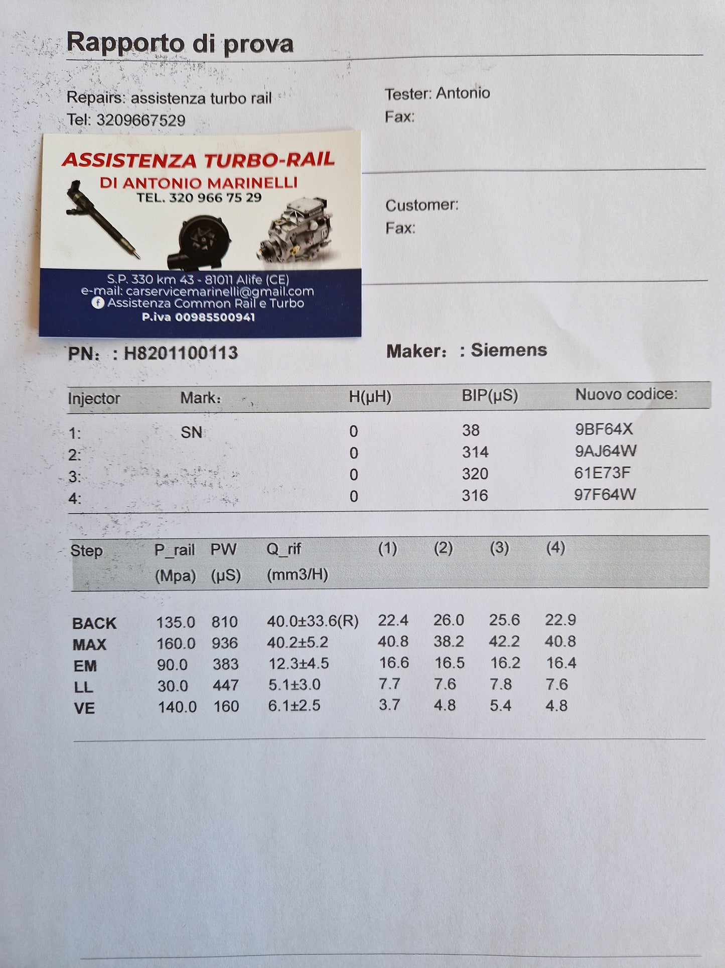 Iniettori ricondizionati Nissan, Renault, Mercedes 1.5 DCI 8201100113