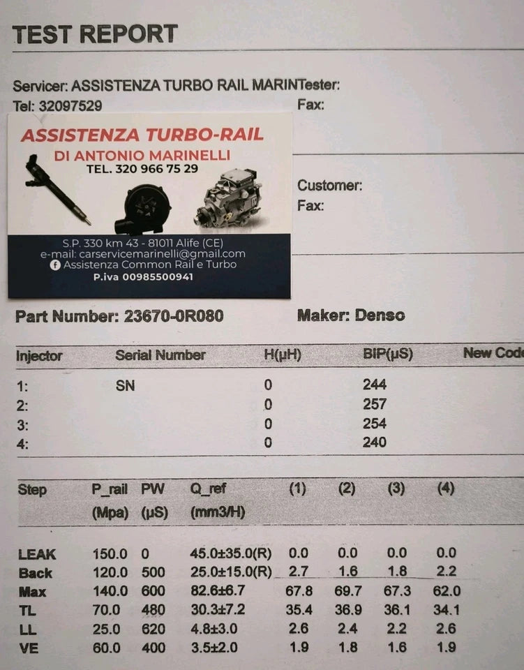 Iniettori ripristinati 23670-0R080 TOYOTA 2.2, LEXUS 2.2.D