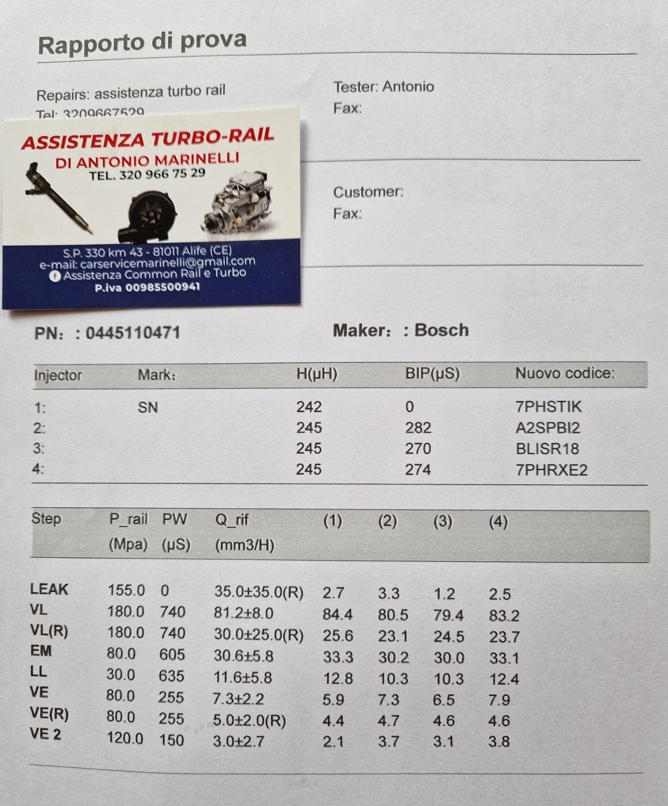 INIETTORI REVISIONATI 0445110471 AUDI, SEAT, SKODA,VW 2.0 TDI