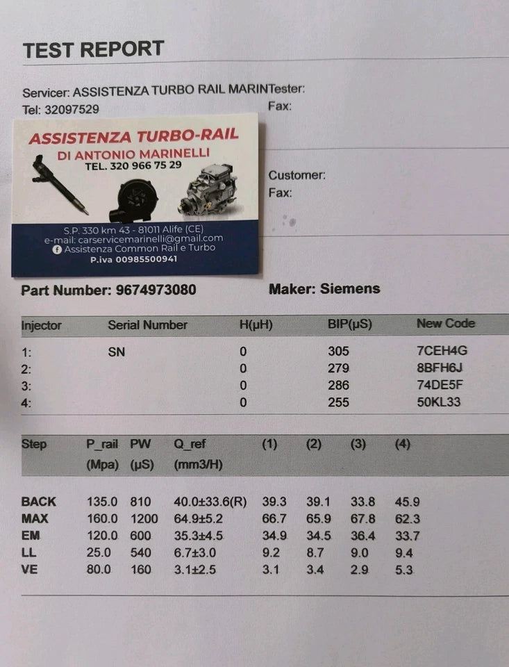 Iniettore ricondizionato 9674973080 Ford, Peugeot, Mazda, Citroen