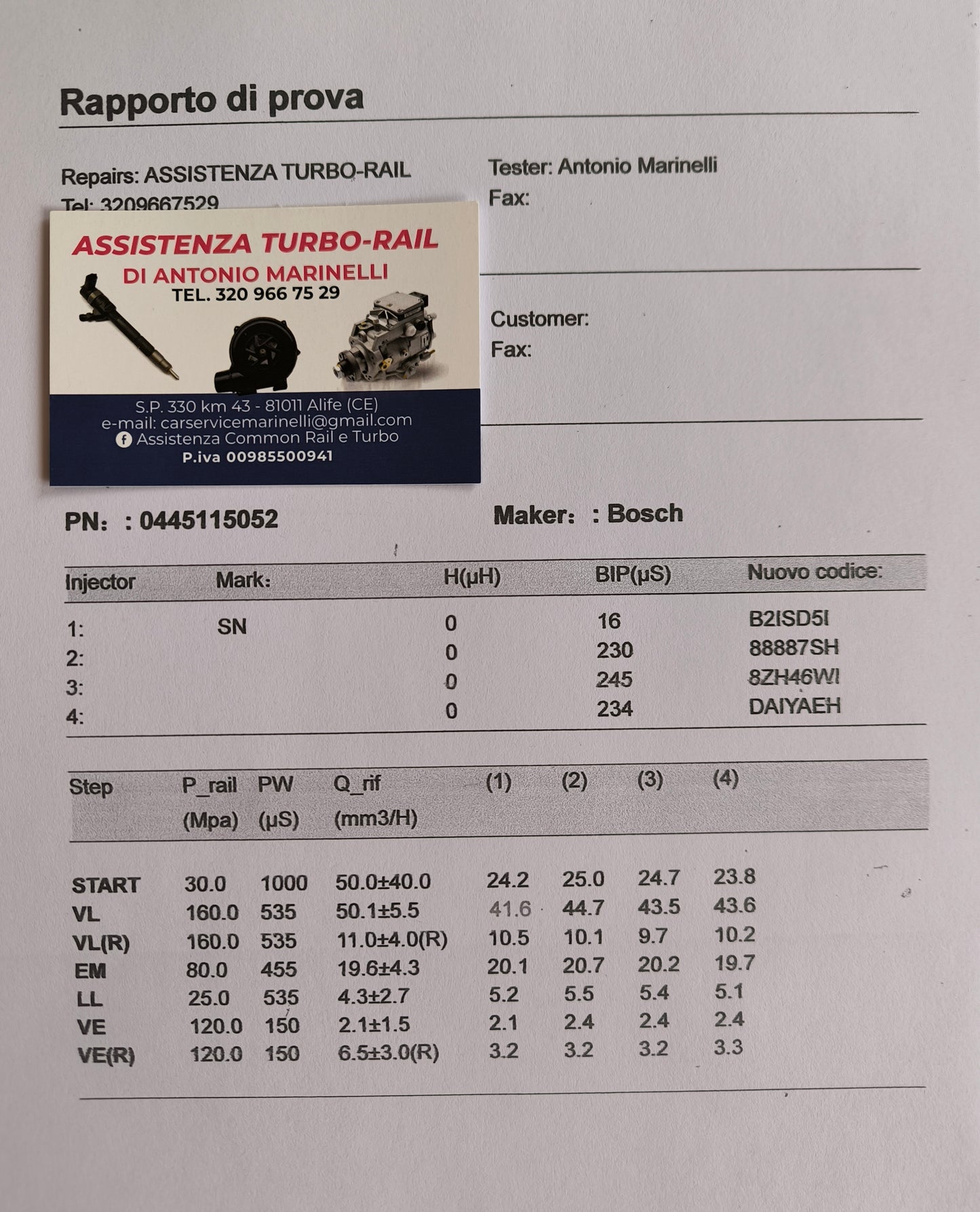 INIETTORI REVISIONATI 0445115052 AUDI, VW 3.0 TDI