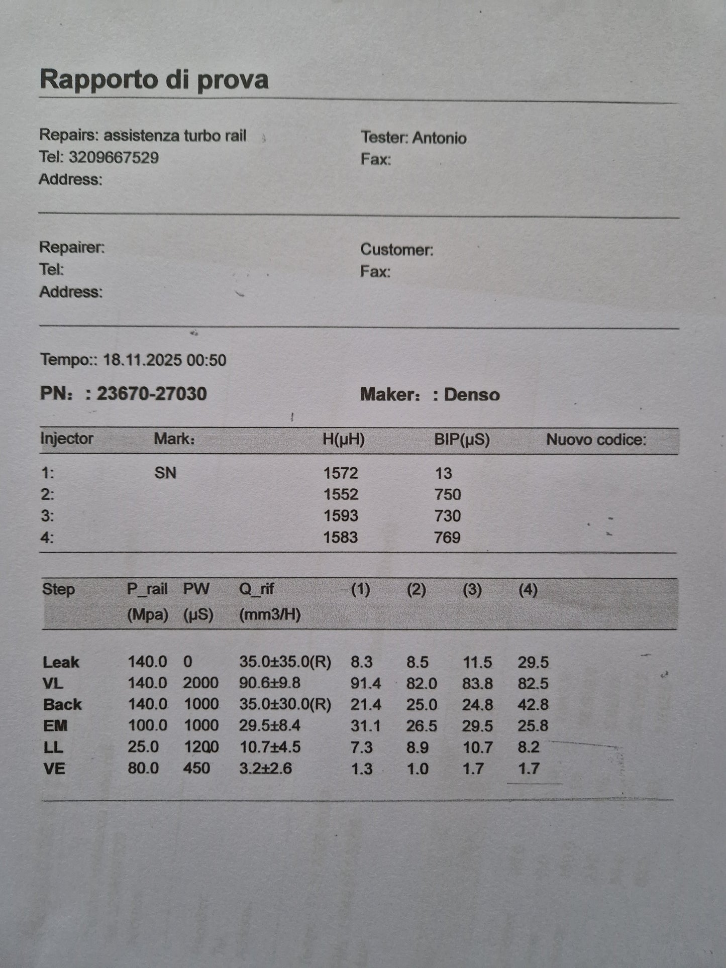 Iniettori Denso 23670-27030 TOYOTA 2.0 D - 4D