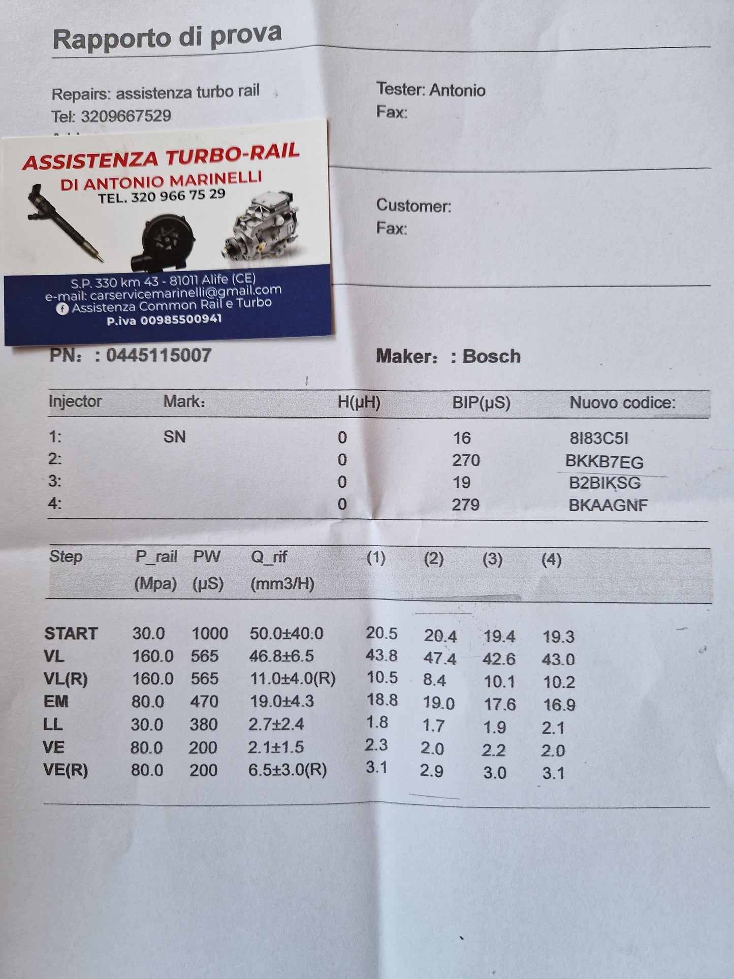 INIETTORI REVISIONATI 0445115007 OPEL, RENAULT, NISSAN