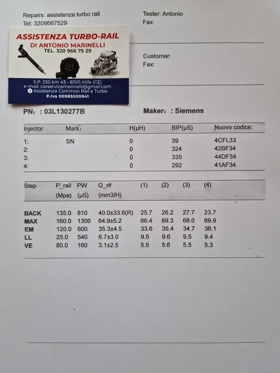 Iniettori ricondizionati 03L130277B VW, AUDI, SKODA 1.6 TDI