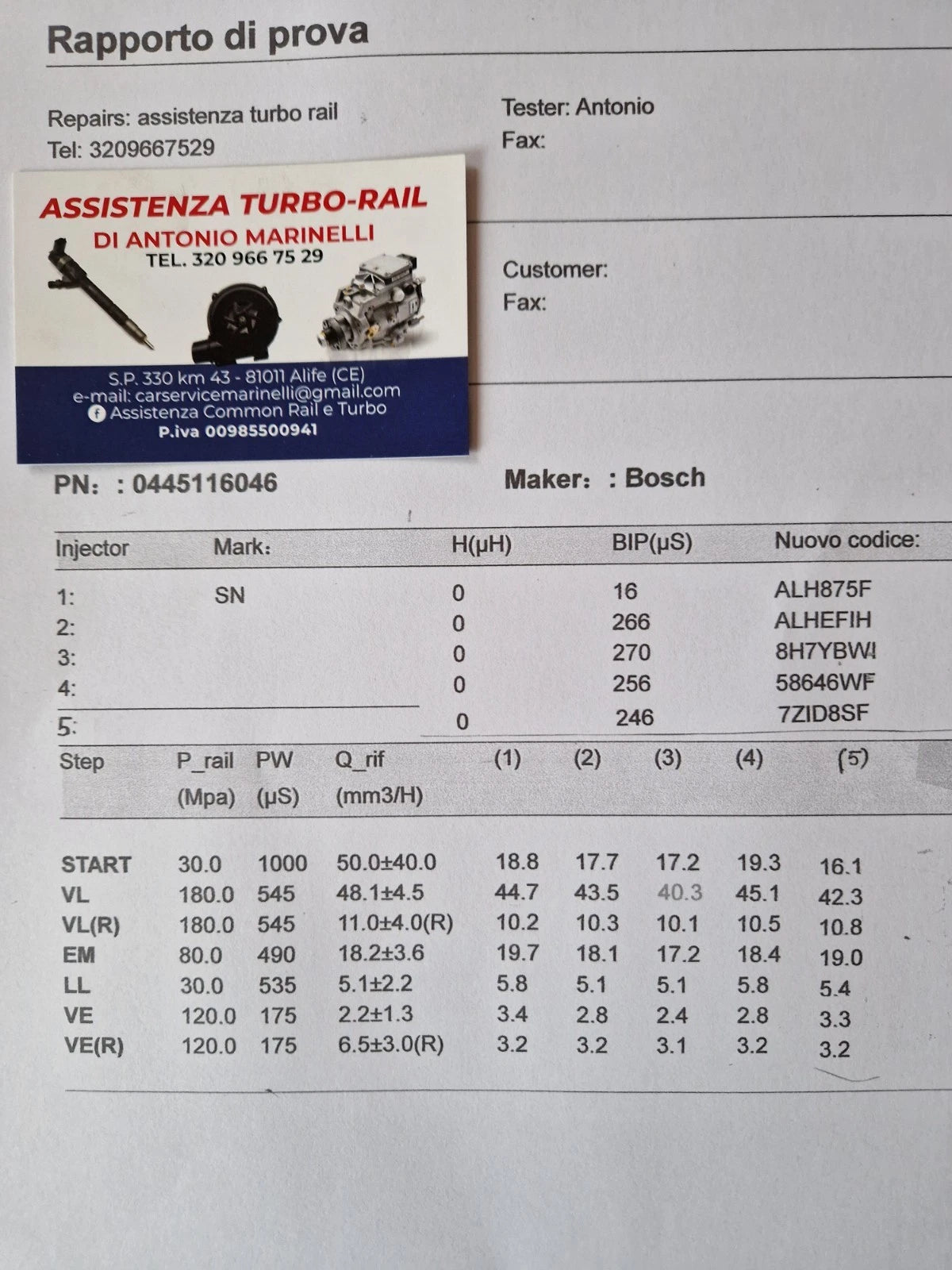 Iniettori ricondizionati 0445116046 VOLVO 40, 50, 60, 70, 80