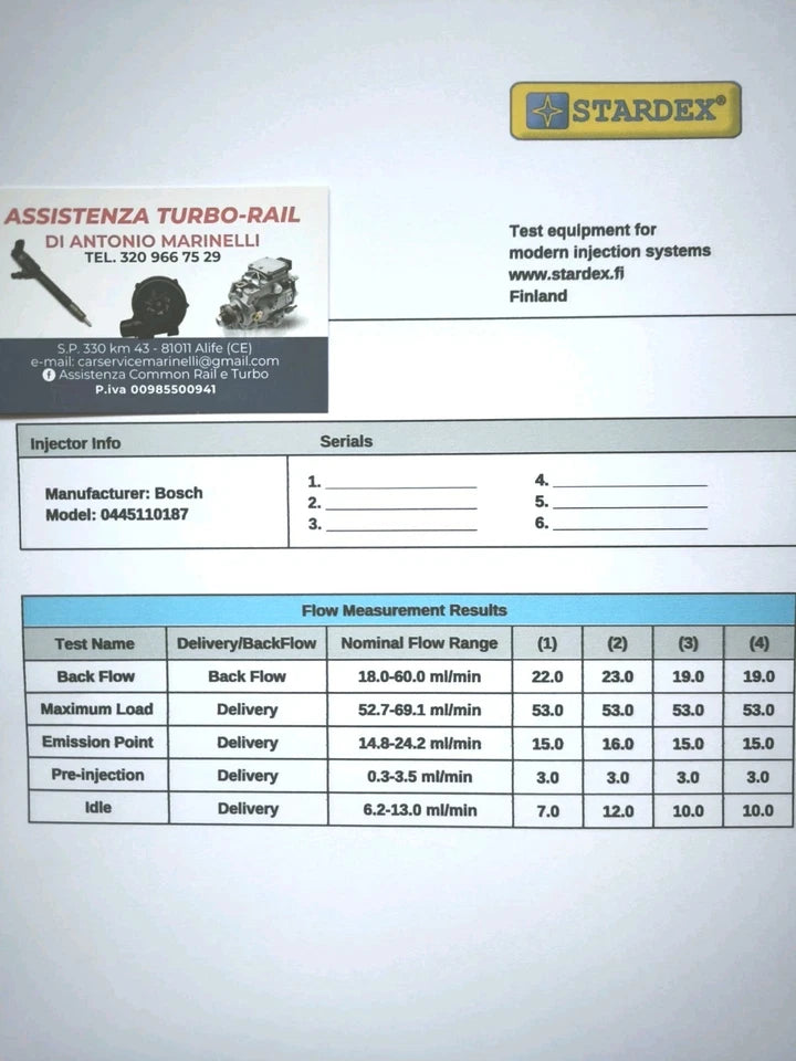 Iniettori revisionati 0445110187 FIAT 1.9 JTD, LANCIA 1.9 Multijet