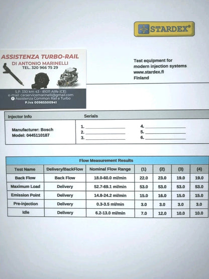 Iniettori revisionati 0445110187 FIAT 1.9 JTD, LANCIA 1.9 Multijet