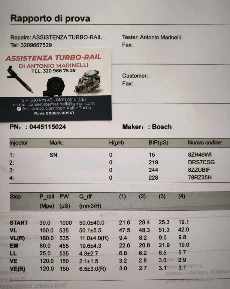 INIETTORI REVISIONATI 0445115024 AUDI, VW 3.0
