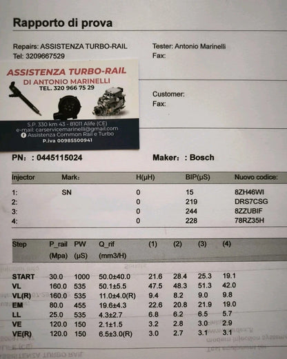 INIETTORI REVISIONATI 0445115024 AUDI, VW 3.0