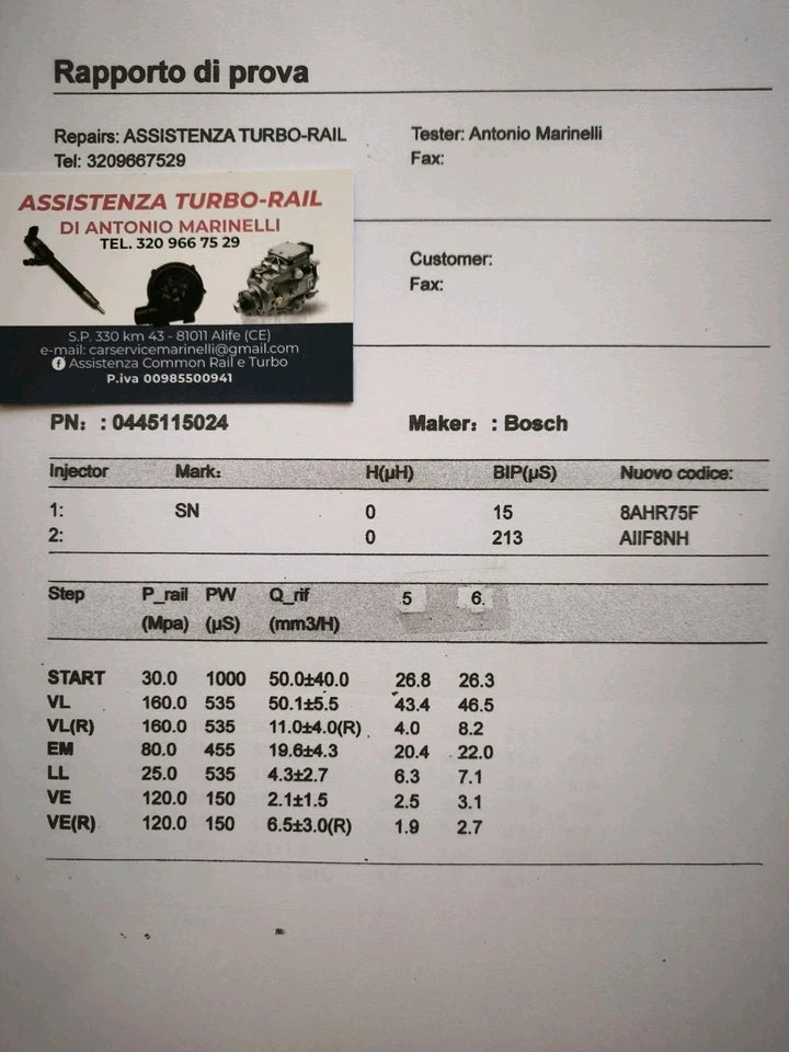 INIETTORI REVISIONATI 0445115024 AUDI, VW 3.0